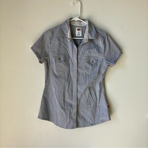 Dickies Snap Sleeve Hickory Stripe Button Shirt Short Fitted Cap Engineer M